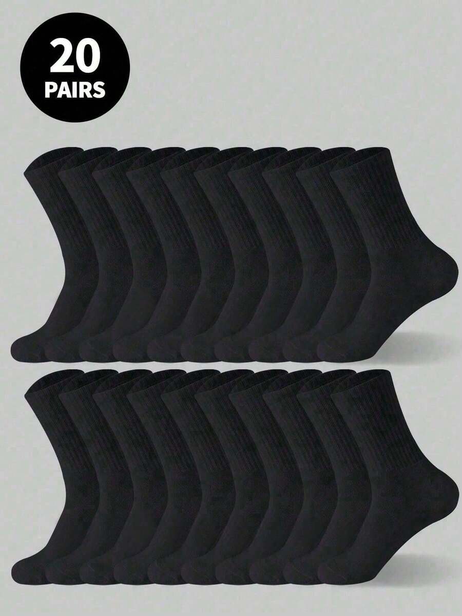 20 双黑色厚款冬季男女中筒袜，时尚休闲舒适户外运动跑步健身徒步压缩袜，商务休闲度假中筒袜