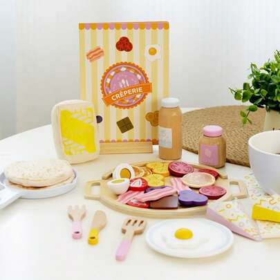 Children's Pretend Play Pancake Set, Wooden Realistic Pancake Toy, Kitchen Cooking Playset