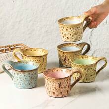 Leopard Print Crackle Glaze Ceramic Mug, Creative Retro Coffee Cup, Handmade Japanese Style Oatmeal Cup - Multicolor - View 7