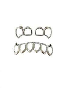 1 Set Punk Hollow Horn Fang Design Unisex Jewelry, Suitable For Nightclub, Halloween, Christmas, Daily Wear, Gold & Silver Colors
