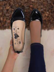 Zapatos de Mujer recubierto con Punta Redonda y Talón Descubierto, Estilo Elegante para Oficina, Slingbacks Planos - Negro - Ver 1