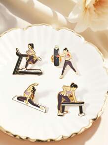 1/4pcs New Cartoon Fitness Yoga Brooch For Women, Exercise Backpack Messenger Bag Clothing Decor Bag Badge Yoga Gift Office Accessories Shirts Jacket Jewelry Christmas Halloween Clothes Pin Funny Cute Teacher Gifts