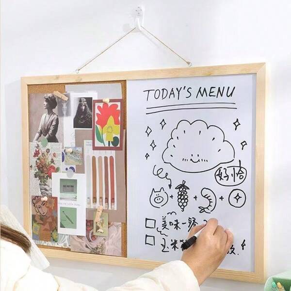 1 Stück Hängende Nachrichtentafel mit halber Whiteboard zum Malen, halbes dekoratives Korkbrett, für Schulmaterial, Schulanfang