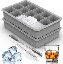 Silicone Ice Cube Trays For Freezer 2 Pack- Easy Release Square Ice Cubes Mold- Best Rubber Ice Cube Tray Shapes For Whiskey Cocktail Coffee- Mini Fridge Silicone Old Fashioned Ice Cube Tray,7796314 - 薑色 - 查看 2