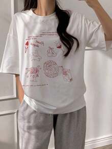 2026 Women's Round Neck Printed Casual T-Shirt, Simple Fashion, Suitable For Daily Wear, Cute Top, Oversized T-Shirt, Patterned T-Shirt, Back To School Outfit, Teacher Clothing Casual Daily Wear - 白色 - 查看 8
