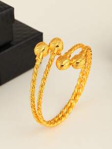 سوار أنيق مزدوج الطبقات بشكل حبل مجدول مزين بقلبين للنساء، مناسب للحفلات والهدايا والاستخدام اليومي قطعة واحدة