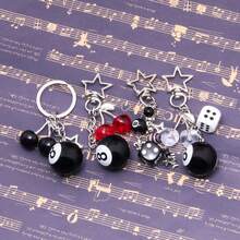 1pc Hip Hop Black Dice Billiard Keychain Y2K Lucky Dice Starburst Pendant Bag Ornament Pendant Punk Cool Jewelry Men's Bicycle Key Chain - Multicolor - View 4