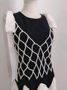 DEKUNER 串珠吊带背心设计小众外套百搭时尚镂空针织V领身体链可爱蝴蝶结肩带，女士礼物 - 白色 - 查看 9