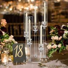 1pcs Elegant Clear Acrylic Candelabra Centerpieces,5-Arm Design With Shades, Perfect For Weddings Special Occasions, Durable, Lightweight, Fits 0.8" LED Candles (Candles Not Included),Candle Holders For  Party, Ceremony, Anniversary,Room Decor,Home Mother's Day Decoration - trong suốt - Xem 1