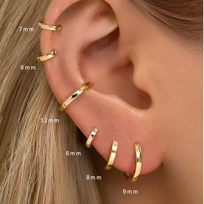 1pc 925 Sterling Silver Hoop Earrings, Hypoallergenic Gold Cartilage Hoop, For Women And Men Daily Wear(Sold As 1piece, Not 1 Pair)