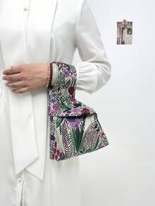 lulu kewen 女士迷你手提包结袋 1 件花朵图案女士手提包涤纶材质，金色钱包非常适合青少年、女士、女孩、学生、白领，适合购物、度假、旅行、购物、部分、工作、户外，可存放手机、钥匙、口红、化妆品、硬币、小物品、护肤品等个人物品