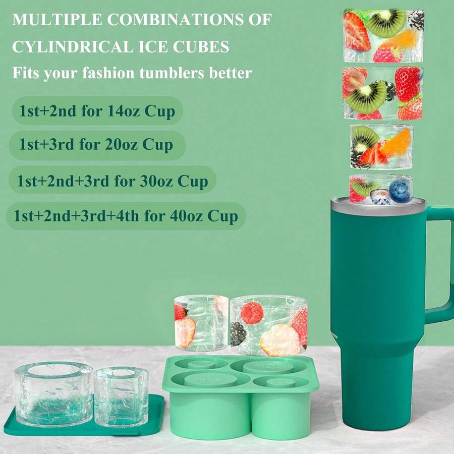 Tumbler Ice Mold Set - Silicone Ice Tray With Lid, Suitable For Frozen Drinks, Juice, Whiskey, Cocktails, And Coffee, Compatible With 20-40 Oz Glass And  Tumblers, Practical Ice Mold,7798482 - màu xanh lá - Xem 1