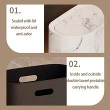 Narrow Wood Trash Can With Detachable Inner Bucket Adds Modern And Exquisite Atmosphere To Bathroom White 29.5*16*29CM - Wood Grain - 查看 6