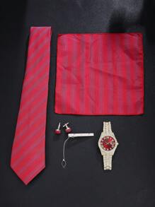 6 件套 Naturalism 男士奢华商务石英腕表套装，含领带、手帕、胸针和领带夹，适合开学、周年纪念、感恩节等场合