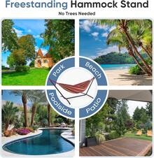 Heavy Duty Double Hammock With Stand - 450lbs Capacity Space Saving Steel Frame, Portable Indoor/Outdoor Hanging Bed With Carrying Bag, Easy Assembly For Patio, Garden & Camping - Đỏ - Xem 8