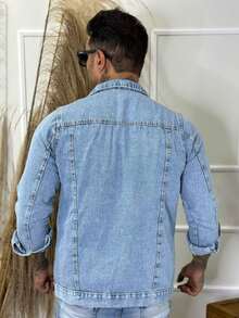 Men's Denim Jacket - 淺色水洗藍 - 查看 2