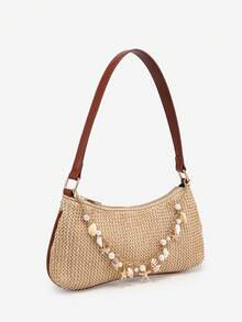 1 件女士复古休闲海滩度假海洋贝壳纸编织斜挎包，适合外出、约会、度假 - 駝色 - 查看 2