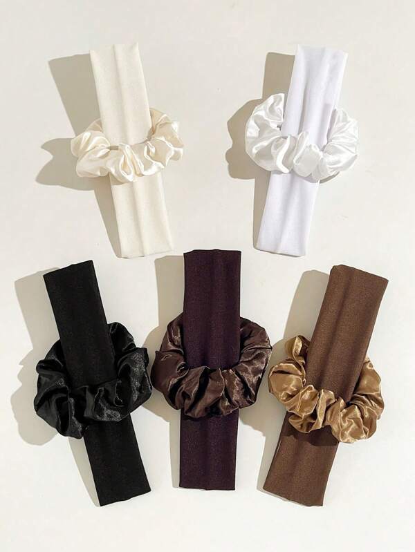 Minimalist Solid Color Sports Vintage Fashion Breathable Moisture-Wicking Hair Accessories. 1 Hair Scrunchie + 1 Sports Headband Set, Suitable For Everyday Wear And Sports Matching., School Stuff, Fall