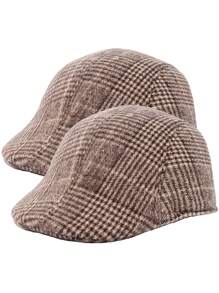 2pcs Men's Hat Set, Striped Plaid Patchwork Beret Vintage British Style Casual Fashion Versatile Newsboy Cap, Suitable For Outdoor Sports, Commuting, Shopping, Vacation, Unisex, Autumn