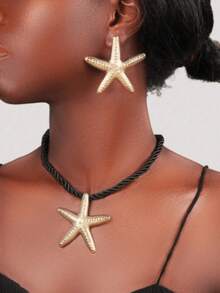 1 件女士优雅海星吊坠项链，适合日常和度假佩戴，海滩风格设计，四季配饰