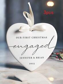 Decor ceramic personalizat în formă de inimă. Cadou de decor de sărbători, decor ceramic de Crăciun pentru logodnă, decor de logodnă, decor pentru cuplu, suvenir personalizat pentru primul Crăciun de logodnă, locuință, decorați-vă casa, suvenir, reutilizabil, drăguț, calitate înaltă. - Ornament ceramic în formă de inimă - Vizualizare 7