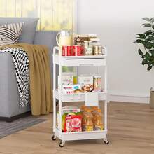 3 Tier Rolling Storage Cart With Drawers Rolling Utility Cart With Drawers,Room Decor,Bathroom Decor,Rolling Utility Cart Rolling Storage Organizer Tool For Kitchen,Bathroom,Living Room,Office Outdoor Decor - 白色 - 查看 6