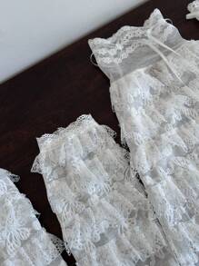1 Paar Damen Frühling/Sommer Y2K Stil unifarbene, süße Studentenlolita-Prinzessin-Spitzenbesatz Mesh Beinwärmer