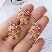 5/10 đồ trang trí bánh gừng bằng nhựa có nơ, mặt dây chuyền Giáng sinh dùng làm đồ trang sức tự làm, hoa tai, vòng cổ, móc chìa khóa, đồ thủ công - Món quà Giáng sinh lý tưởng! - Nhiều màu - Xem 3
