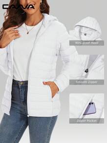 Cavva 女士连帽羽绒服，防风轻便，绗缝内衬，拉链设计，休闲保暖，适合冬季穿着，带4个口袋，适合徒步、露营、工作等场合，抓绒面料。