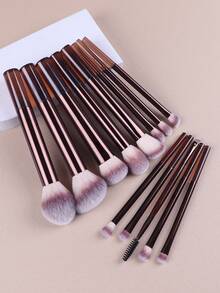 13件套专业化妆刷套装，超柔软刷毛，包含散粉刷/腮红刷/遮瑕刷/眉刷/斜角刷/眼影刷，新手友好型综合化妆工具套装，粉底刷、遮瑕刷、腮红刷、修容刷、腮红刷、古铜粉刷、散粉刷、粉底刷、腮红刷 - 棕色 - 查看 3