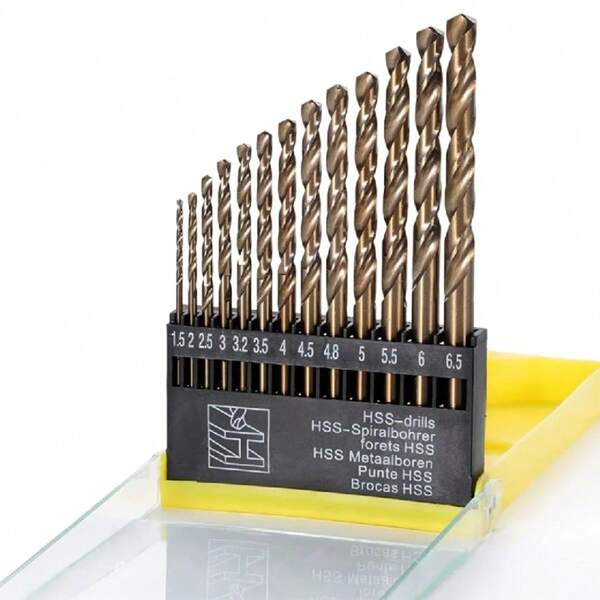 13pcs Cobalt Twist Drill Bits, Suitable For Stainless Steel And Hard Metal (1.5mm-6.5mm)