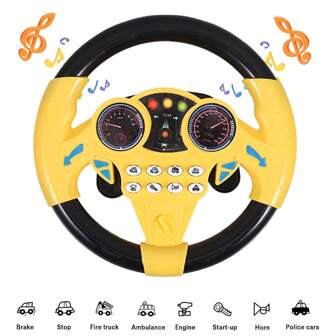 Juguete de volante para niños con base de ventosa, efecto musical, adecuado para superficies lisas como vidrio, azulejos y plástico, volante simulado portátil, juguete de copiloto, volante interactivo y divertido, sin pilas necesarias, juguete educativo parlante para niños, desarrolla la coordinación mano-ojo, juguete de desarrollo profesional, adecuado para el aprendizaje y el juego temprano