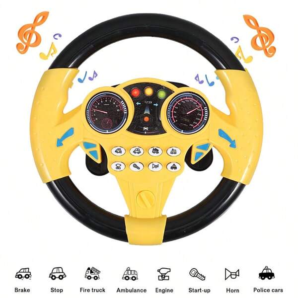 Volante de juguete para niños con soporte de ventosa, efecto musical, volante de conducción simulado portátil, juguete copiloto, volante interactivo y divertido, sin batería, juguete educativo para niños, desarrolla la coordinación mano-ojo, juguete para el desarrollo de carreras, adecuado para el aprendizaje y el juego temprano