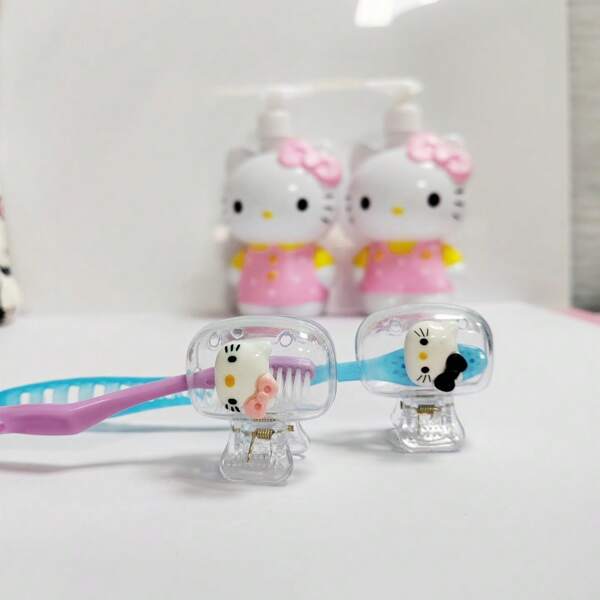 Sanrio 2 piezas Estuche lindo para cepillo de dientes de viaje, Funda protectora transparente de una pieza con diseño de gatito para cepillo de dientes, Protector de cabezal de cepillo de dientes 2 en 1