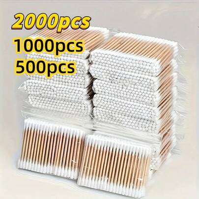 100/500支装清洁棉签，适用于卸妆、清洁耳朵、个人护理和家居用途，多用途清洁棉签。双头清洁棉签 - 无香型，低致敏性耳部和卸妆清洁棉垫，多功能一次性清洁棉签，适用于个人护理。