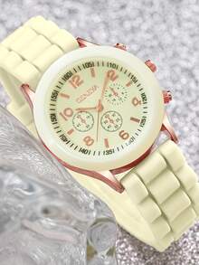 1pc Fashionable And Casual Silicone Quartz Wristwatch For Ladies, Comfortable Silicone Strap, Suitable For Daily Casual Wear And Is An Ideal Gift Choice - Multicolor - View 25