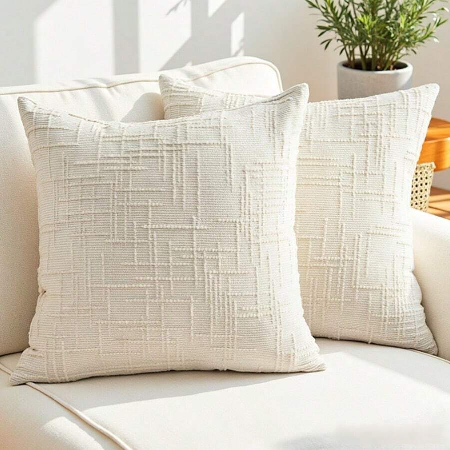1pc Chenille Bamboo Jacquard Solid Color Throw Pillow Cover, Nordic Minimalist Ins Style Luxury Design Decorative Cushion Cover, 18x18 Inch, Suitable For Living Room, Bedroom, Vacation Rental In Autumn/Winter, Pillow Insert Not Included