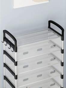 1 peça de sapateira multicamadas à prova de poeira, prateleira de armazenamento multifuncional de alta capacidade, economiza espaço, prateleira extensível para sapatos e botas plus size, com ganchos, adequada para corredor, sala de estar, quarto, varanda, garagem