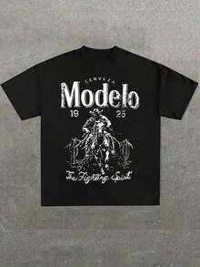 Plus Size Tops, Changes Modelo Cowboy Rope Print T-Shirt, Casual, Heavy Cotton, Summer, Unisex, Free Shipping - Black 2 - View 4