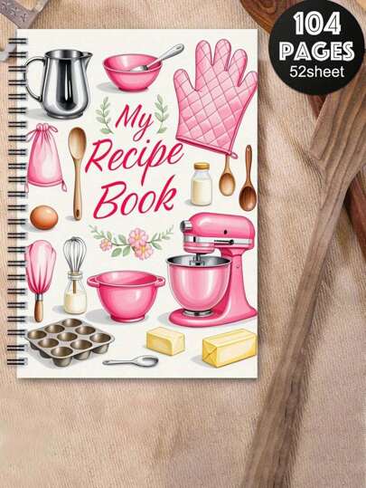 1pc Spiral Bound Recipe Notebook - "My Recipes" Design, Blank Pages, Suitable For Recording Recipes, Cooking, Recipe Planning, Ideal Gift For Mother's Day, Father's Day, Christmas, Birthday School Supplies,Back To School