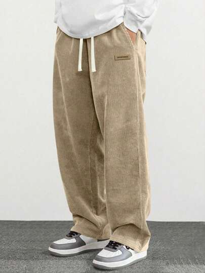 Men Casual Straight Leg Pants Spring Autumn Printed Corduroy Loose Minimalist Versatile Sweatpants