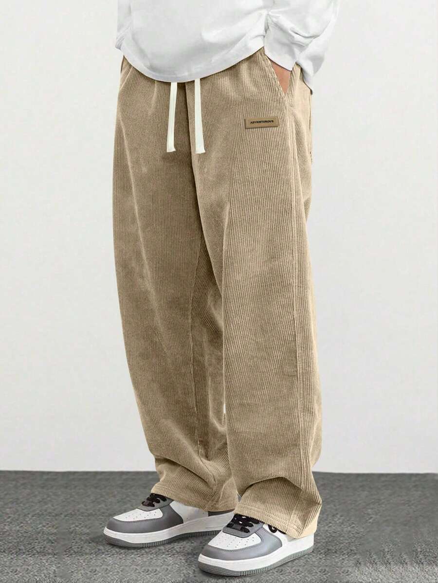 Men Casual Straight Leg Pants Spring Autumn Printed Corduroy Loose Minimalist Versatile Sweatpants