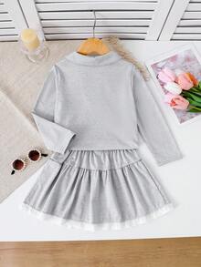 2pcs Girls Peter Pan Collar Top And Skirt 2 Pieces Set, Cute Bow Decor, Comfortable, Essential For Girls, Spring/Autumn