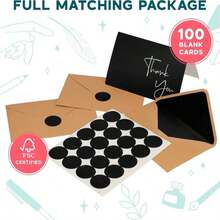 VNS Creations Thank You Cards With Envelopes Bulk Set &Amp; Stickers - 100 Pack 4x6 Blank Thank You Notes Bulk Box Set - Large Note Card Small Business, Wedding, Baby Shower &Amp; Bridal Shower - Navy Blue - màu đen - Xem 4