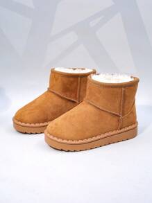 Autumn/Winter Children's Snow Boots, Mid-Top Flat Plush Lined Girls Shoes, Thick Sole Warm Boys Boots, Toddler Short Booties - Yellow - View 3