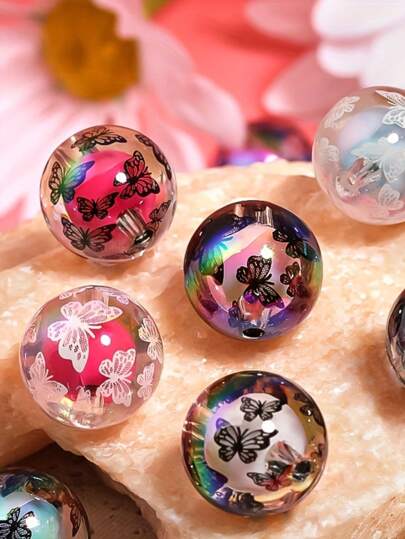 10 piezas de cuentas acrílicas de 16mm con diseño de doble capa de mariposa en blanco y negro - aptas para bolígrafos DIY, accesorios de collares, materiales para hacer pulseras