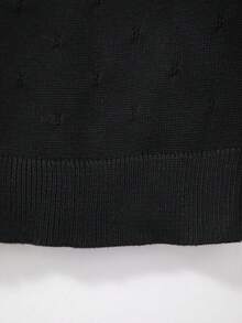 Girls' Solid Color Knit Cardigan, Elegant Hollow Pattern Design, Versatile For Home, Outings Or Eid Al-Adha Gift - Black - View 5