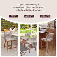 Counter Height Bar Stools Set Of 2, 24.8" H Rattan Bar Stools, Home Back Dining Chair, Modern Patio Bar Stools With Backrest And Arm, Comfortable Simple And Beautiful Counter Chair - 木紋色 - 查看 6