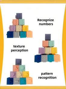 6/10件装软拼图积木，适合婴幼儿 - 数字、形状、颜色、动物 - 可挤压堆叠 - 适合6个月以上、1-3岁儿童，颜色随机