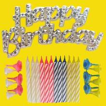 Elegnt Silver Cke Topper Nd 12 Birthdy Cndles Set 1 Pck  Qulity Nd EyeCtng Design Perfect For Celebns Nd Specil Ocns - Multicolor - View 6
